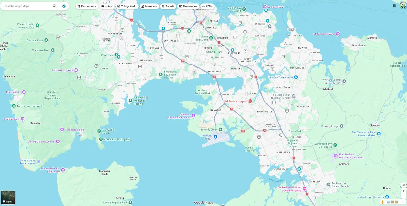 Map of KCH Property Care's Auckland service area, south of the Harbour Bridge